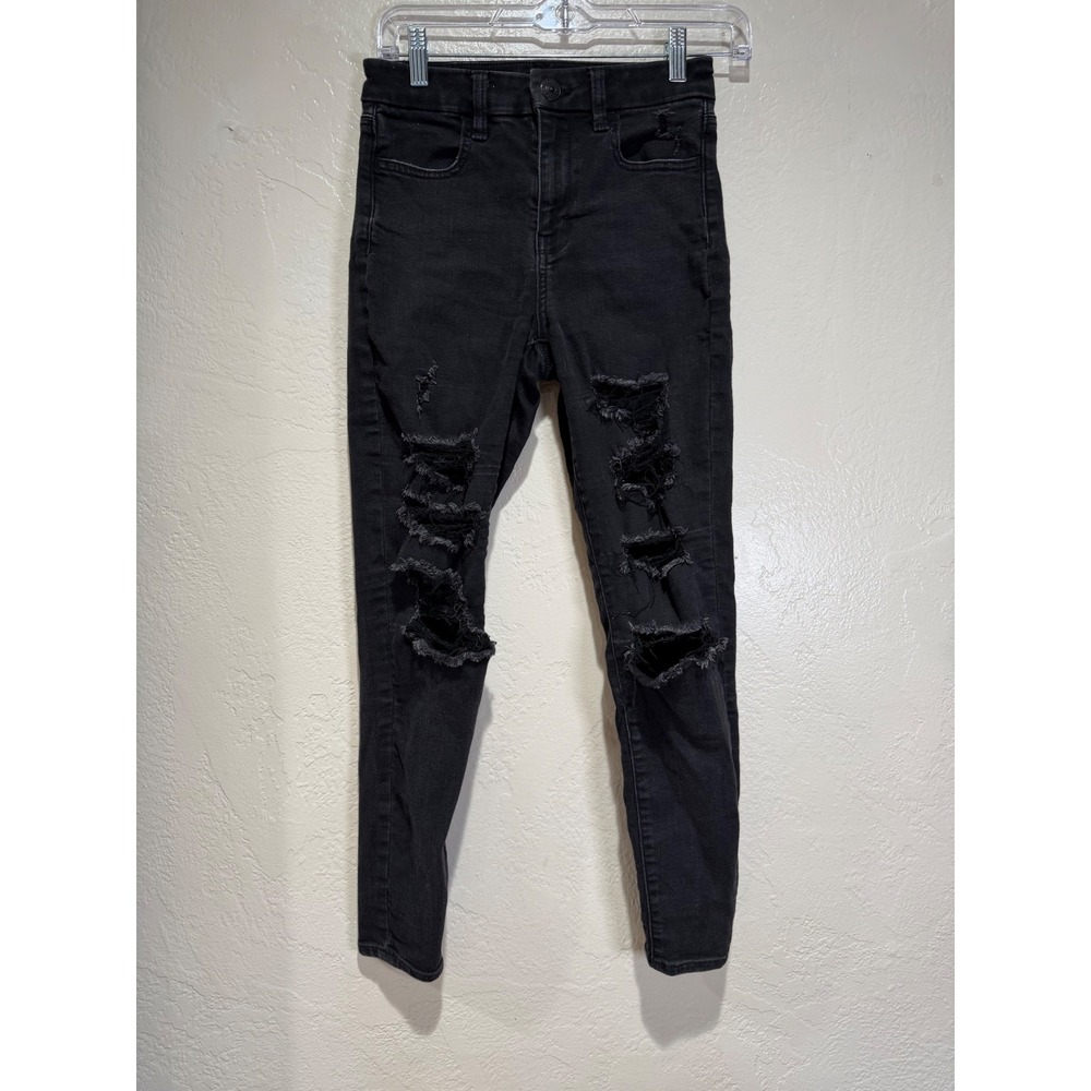 American Eagle Outfitters Next Level Stretch‎ Skinny Jeans Black Distressed 2 S